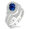 thumbnail image 1 of 1.5 Carat Sapphire and Diamond Antique Halo Bridal Set Engagement Ring on 10k White Gold, 1 of 3