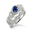 thumbnail image 1 of 1.5 Carat Sapphire and Diamond Halo Bridal Set in 14k White Gold affordable sapphire & diamond engagement ring, 1 of 2