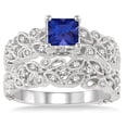 thumbnail image 1 of 1.5 Carat Sapphire and Diamond Infinity Floral Antique Bridal setRound cut diamond on 10k White Gold, 1 of 2