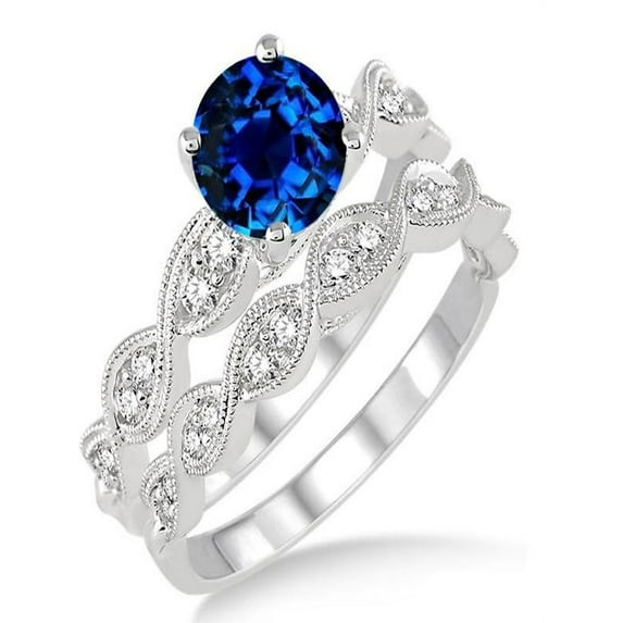 1.5 Carat Sapphire and Diamond inertwined Bridal setRound cut diamond on 10k White Gold