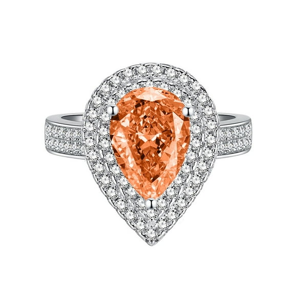 1.5 Carat Sterling Silver 3-Prong 2 Row CZ Simulated Halo Diamond Ring Teardrop Pear Shaped Engagement Ring Promise Bridal Ring