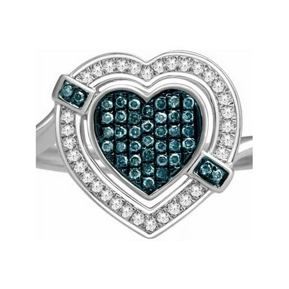 1/5 Carat T.W. Blue and White Diamond Sterling Silver Heart-Shape Fashion Ring