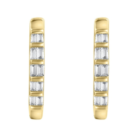 1/5 Carat T.W. Brilliance Fine Jewelry Baguette Diamond Fashion Hoop Earring in 14k Yellow Gold Plated Sterling Silver