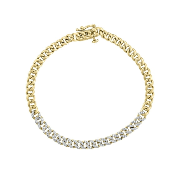 1/5 Carat T.W. Brilliance Fine Jewelry Diamond Cuban Link Chain Bracelet in 14k Yellow Gold Plated Sterling Silver, Length 7.25"