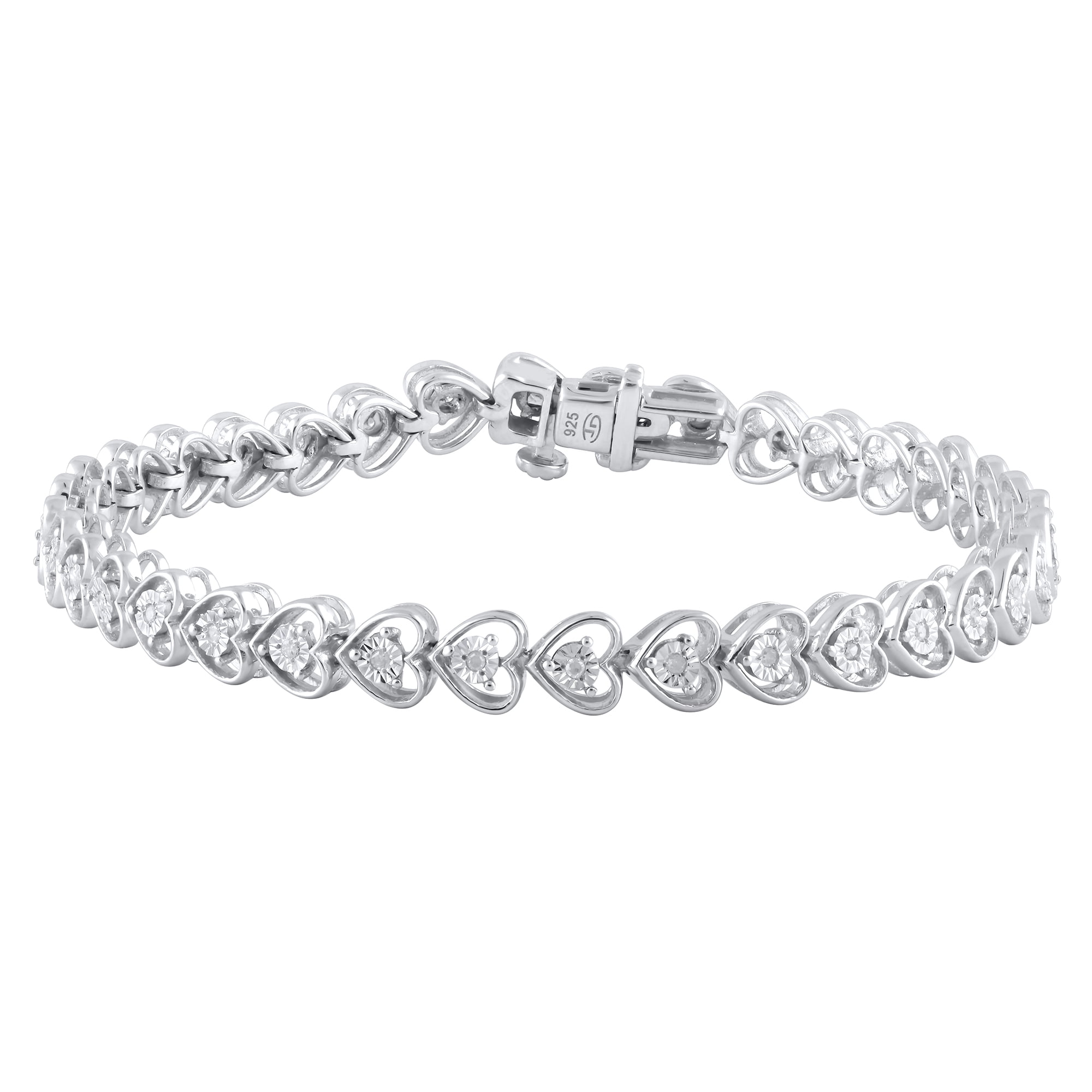 Silver Bracelet Diamond Bracelets For Ladies 1/5 Carat Brilliance Fine Jewelry Diamond Heart Women