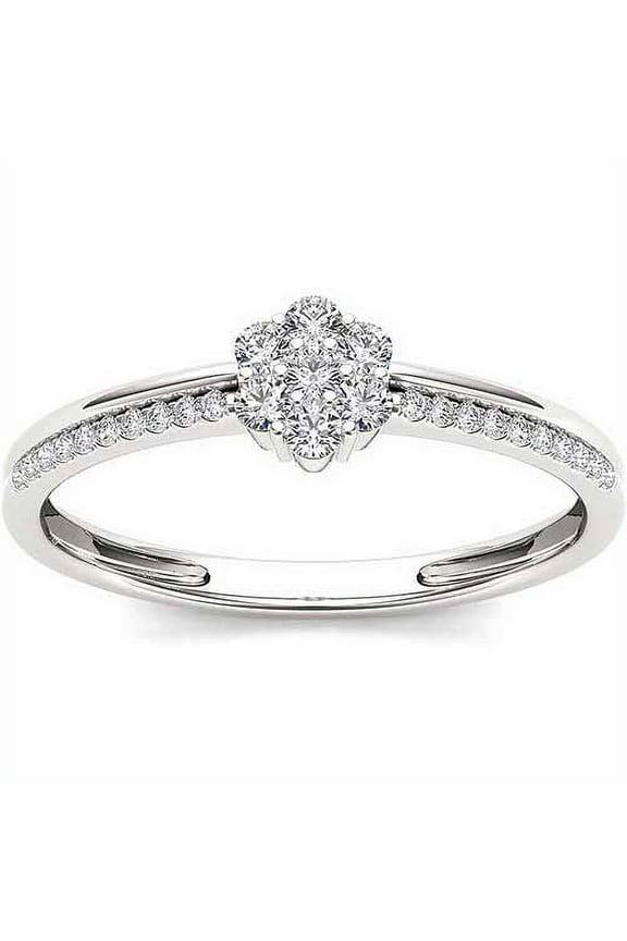 1/5 Carat T.W. Diamond Cluster 10kt White Gold Engagement Ring
