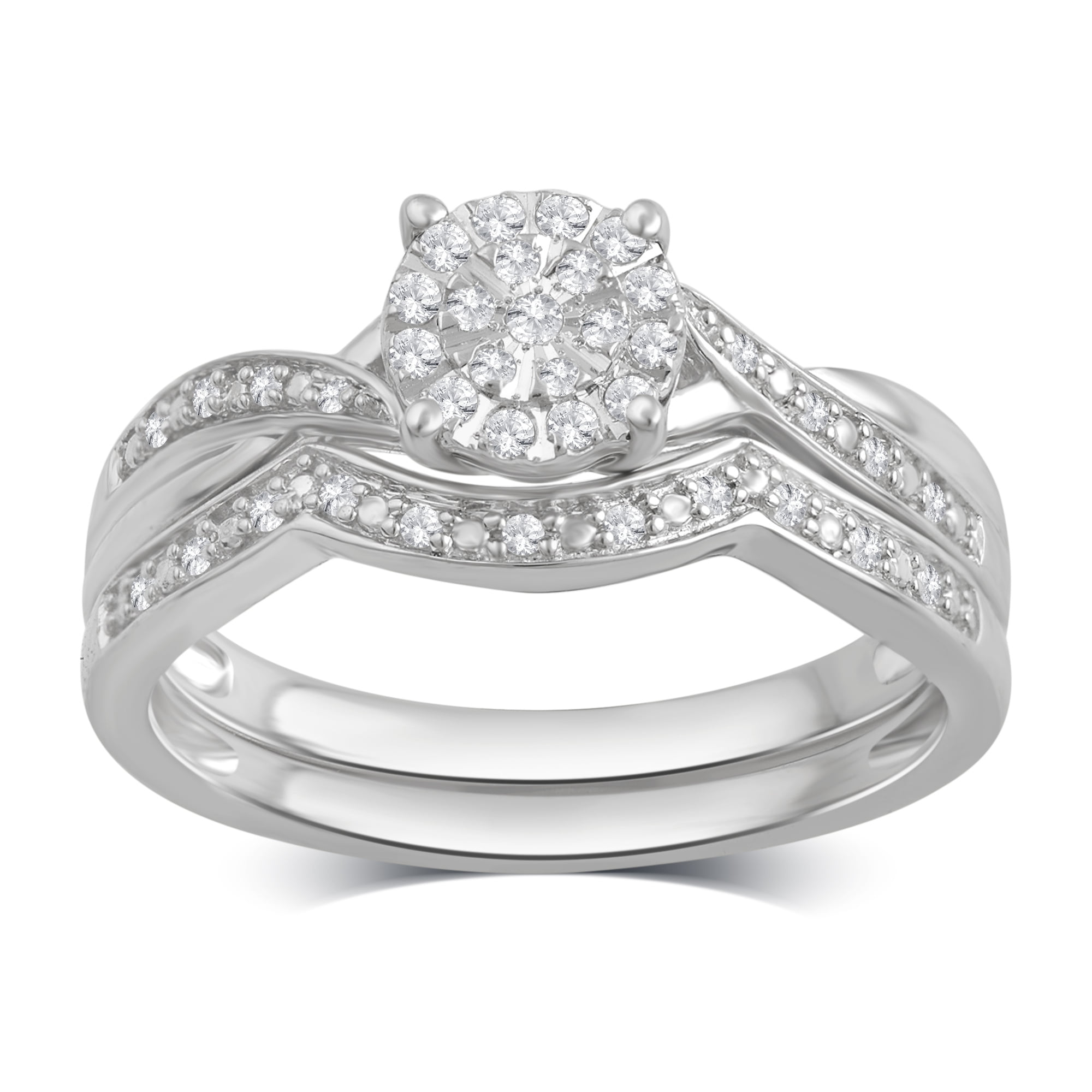 1/5 Carat T.W Diamond Miracle Plate Sterling Silver Twist Bridal Set