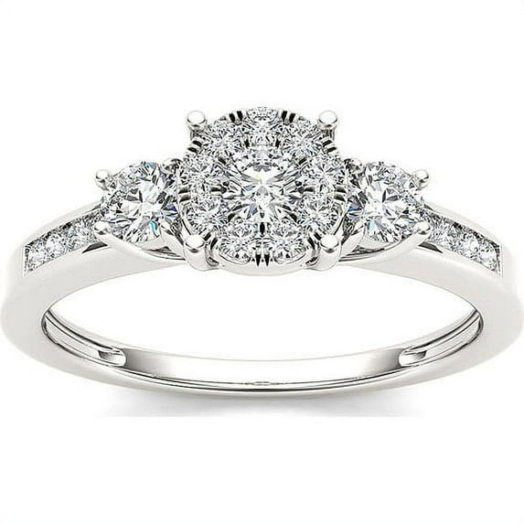 1/5 Carat T.W. Diamond Three Stone Cluster Engagement Ring in 10k White Gold