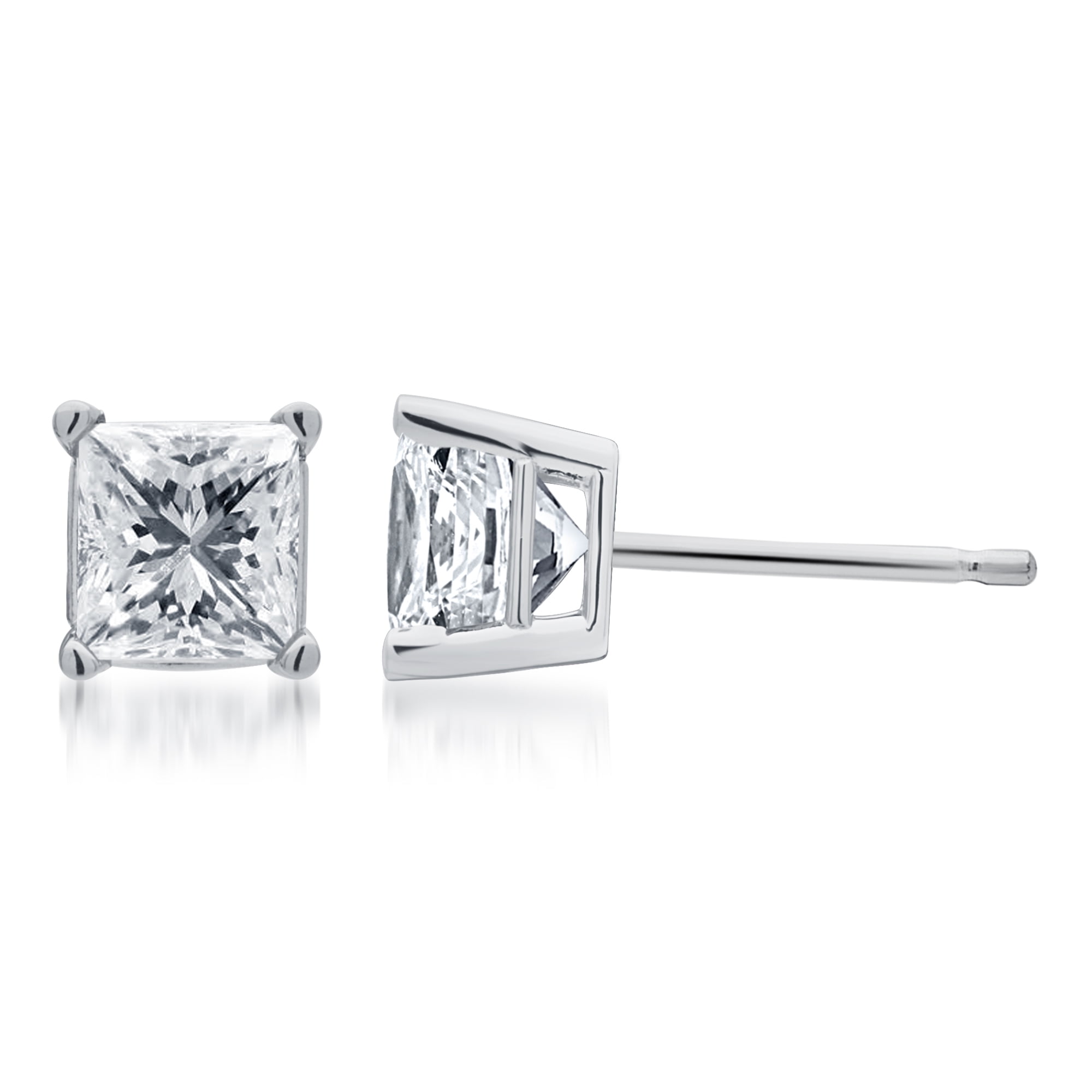 1.5 Carat T.W. Princess White Diamond 14kt White Gold Stud Earrings, IGL certified