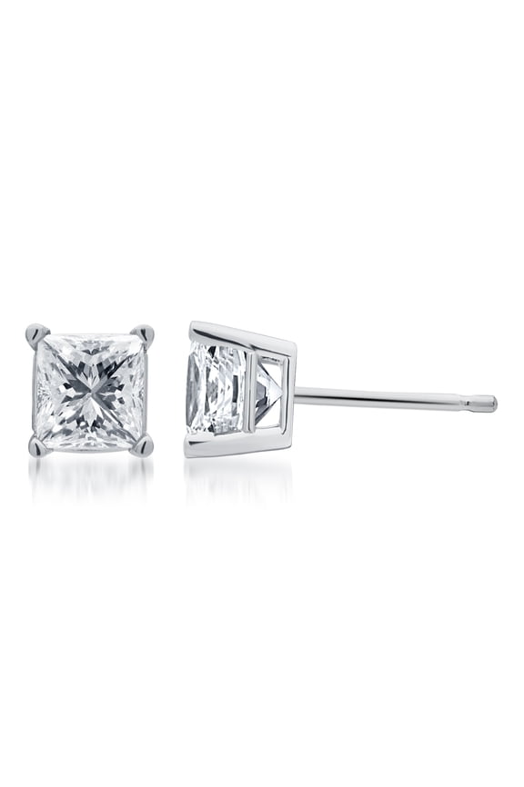 1.5 Carat T.W. Princess White Diamond 14kt White Gold Stud Earrings, IGL certified