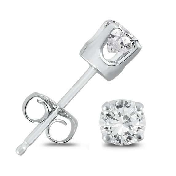 1/5 Carat TW Round Solitaire Diamond Stud Earrings in .925 Sterling Silver (L-M Color, I2-I3 Clarity)