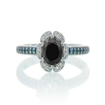 1.5 Carat Unique Flower Halo Round Black Diamond and Diamond Engagement Ring on 10k White Gold