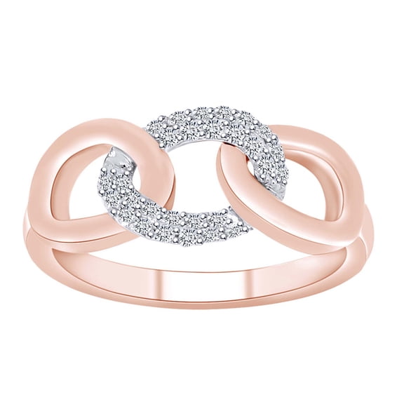 AFFY 1/5 Carat White Natural Diamond Interlinked Band Ring 10K Solid Rose Gold (0.20 Cttw) Ring Size-6