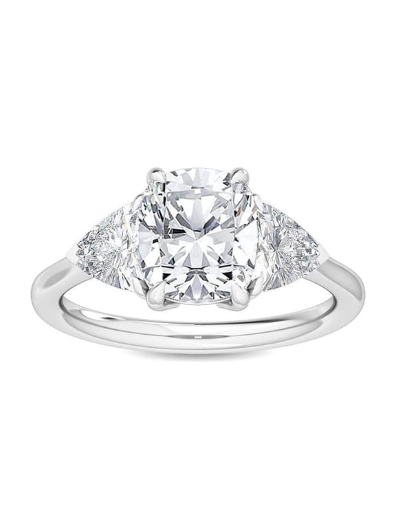 1.5 Carat (ctw) Platinum Cushion,Trilliant Cut LAB GROWN Diamond Three Stone Engagement Ring (Color D-E Clarity VS1-VS2)