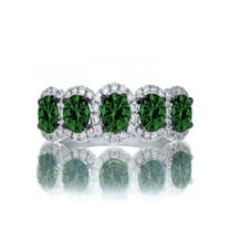1.5 Carat round cut Classic five stone Emerald and white diamond Wedding band on 10k White Gold