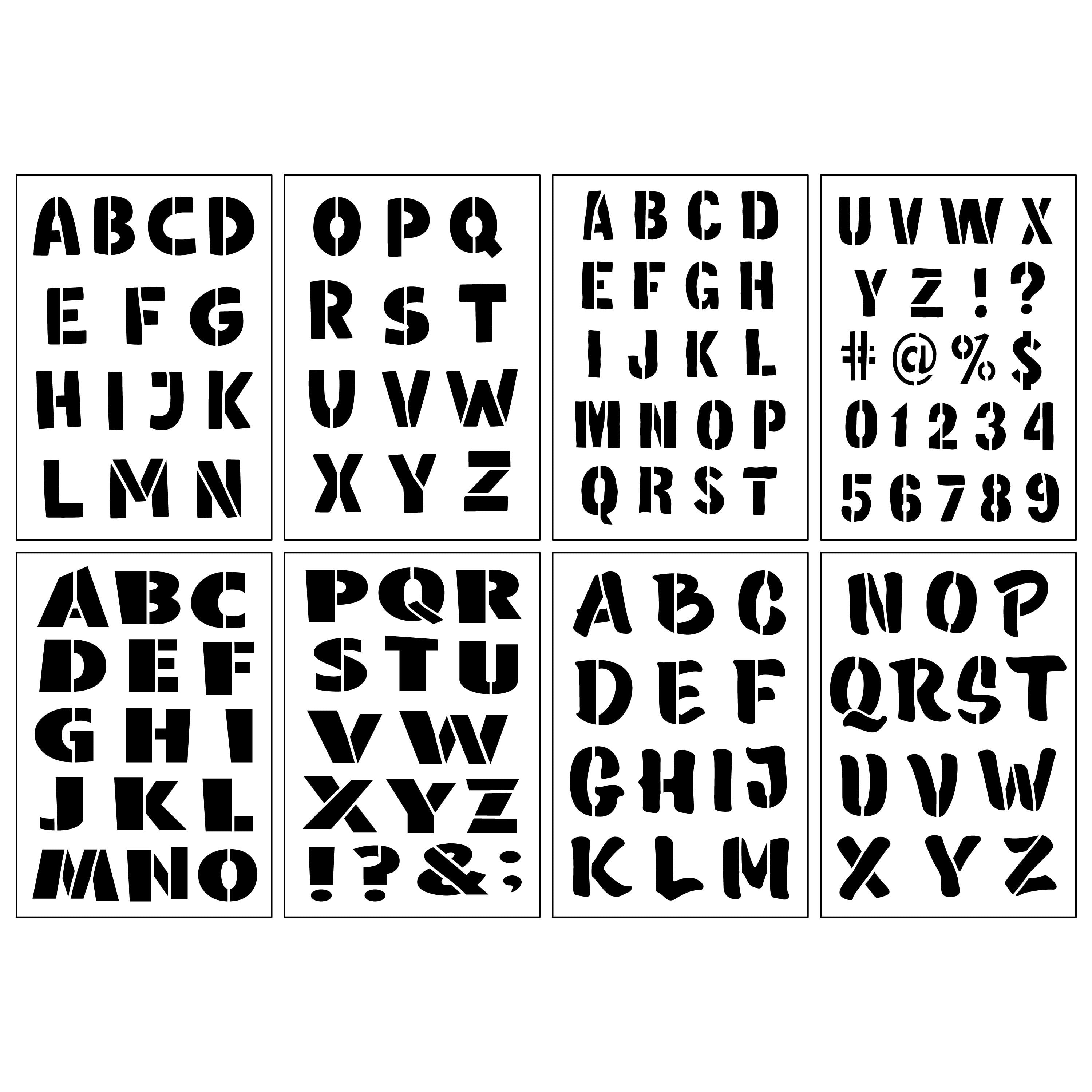 Craft Smart 1.5" Comic Book Alphabet Stencils - Reusable Plastic Stencil Sheets with 125 Bold Designs per Pack, Ideal for DIY Crafts & Decor, 6 Pack