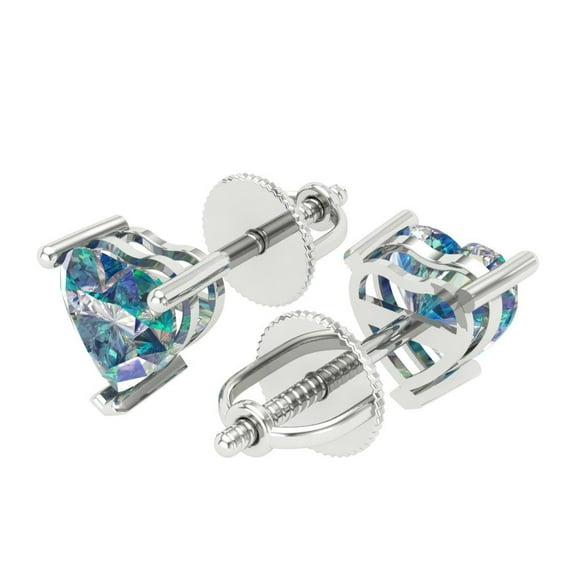 1.5 Ct Heart Cut Studs Blue Moissanite 14K White Solid Solid Gold Everyday Dainty Earrings Screw Back