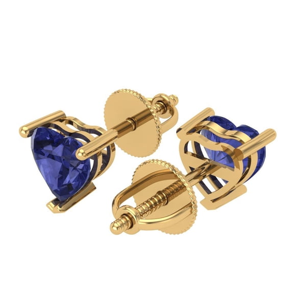 1.5 Ct Heart Cut Studs Blue Tanzanite 14K Yellow Solid Solid Gold Everyday Dainty Earrings Screw Back