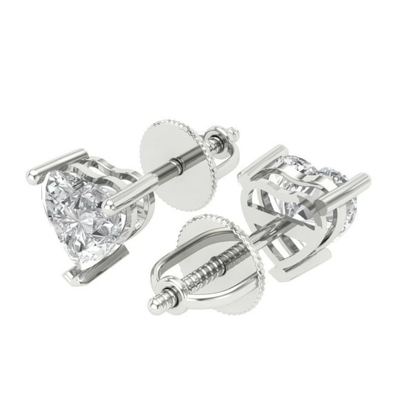 1.5 Ct Heart Cut Studs Clear Crystal 18K White Solid Gold Everyday Dainty Earrings Screw Back