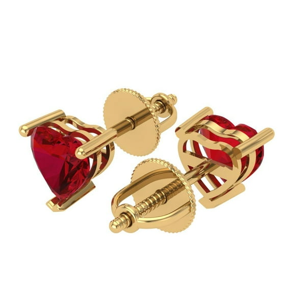 1.5 Ct Heart Cut Studs Pink Tourmaline 14K Yellow Solid Solid Gold Everyday Dainty Earrings Screw Back