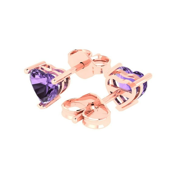 1.5 Ct Heart Cut Studs Purple Alexandrite 18K Rose Solid Solid Gold Everyday Dainty Earrings Push Back