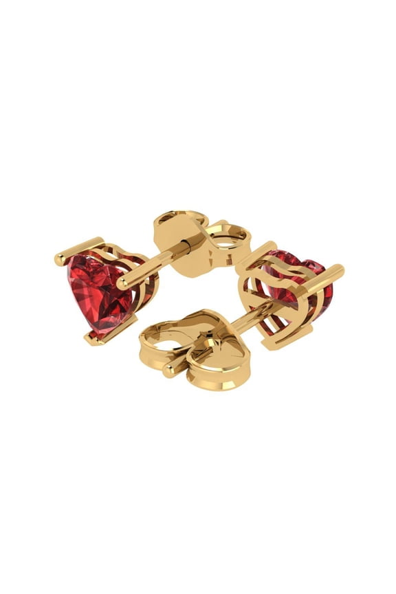 1.5 Ct Heart Cut Studs Red Natural Garnet 14K Yellow Solid Solid Gold Everyday Dainty Earrings Push Back