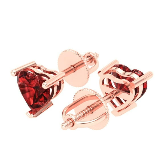 1.5 Ct Heart Cut Studs Red Natural Garnet 18K Rose Solid Solid Gold Everyday Dainty Earrings Screw Back