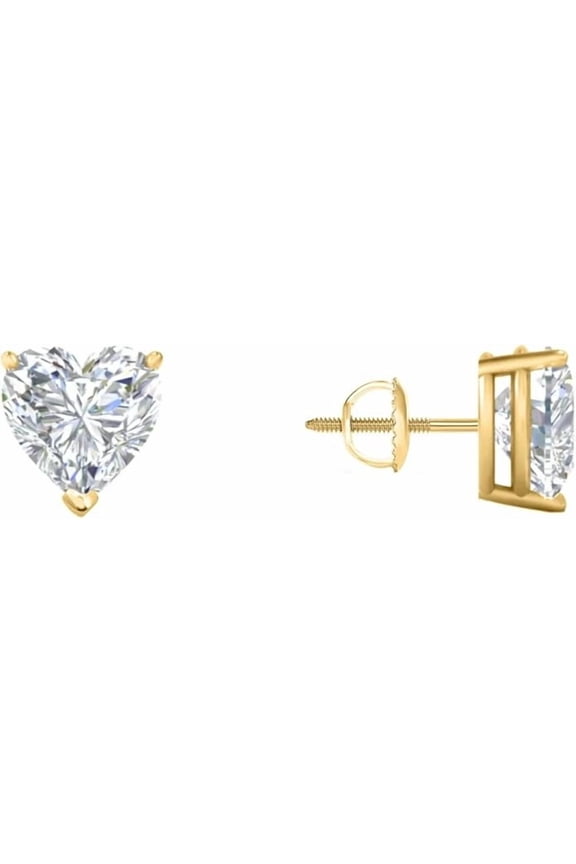 1.5 Ct Heart Shape Moissanite Diamond Stud Earrings | 925 Sterling Silver Yellow Gold Finish | Unisex Earrings for Men & Women