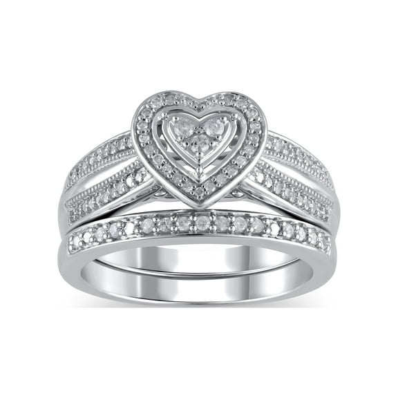 1/5 Ct Forever Bride Heart-Shaped Halo Diamond Composite Bridal Set Women Sterling Silver
