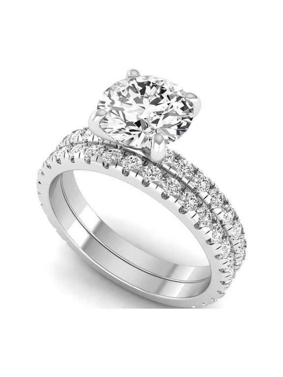 1.5 Ct Lab Grown Diamond Engagement Ring Set for Women, IGI Certified E Color VS1 Clarity Round Cut 14K White Gold Engagement Ring Set 8.50 US