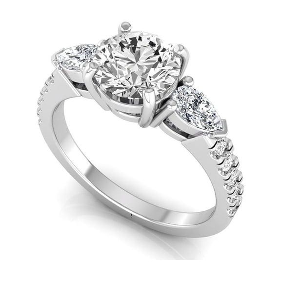 1.5 Ct Lab Grown Diamond Engagement Ring for Women, IGI Certified D Color VS1 Clarity Round Cut 14K White Gold Three Stone Wedding Anniversary Ring 7 US