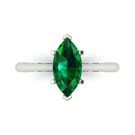 Solitaire Engagement Ring for Women - 1.5ct Simulated Emerald in 14K White Gold Promise Ring