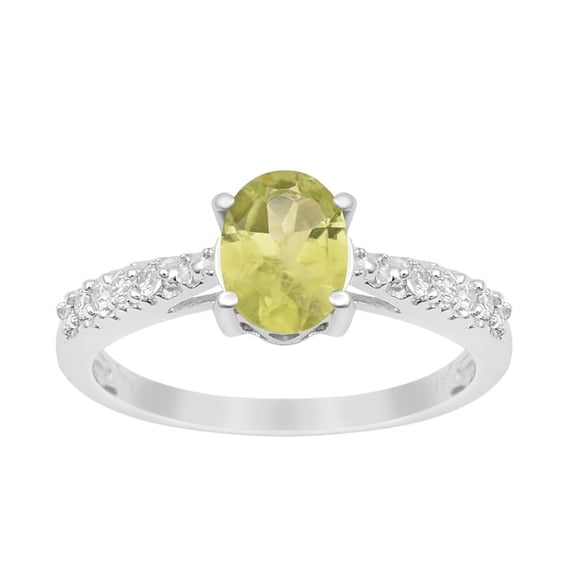 Mooneye 1.5 Ct Oval Cut Peridot 925 Sterling Silver Solitaire Side Accents Women Wedding Ring