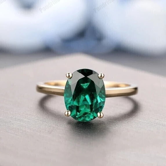 1. 5 Ct Oval Cut Simulated Green Emerald 4 Prong Solitaire Ring 14K Yellow Gold Plated -5