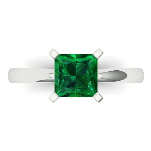 Solitaire Engagement Ring for Women - 1.5ct Simulated Emerald in 14K White Gold Promise Ring