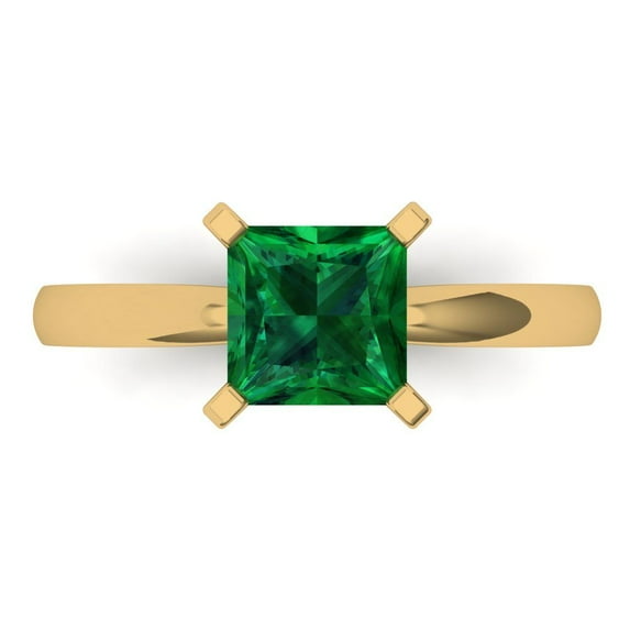 Solitaire Engagement Ring for Women - 1.5ct Simulated Emerald in 14K Yellow Gold Promise Ring