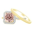 thumbnail image 1 of AFFY 1.5 Ct Princess Cut Simulated Morganite & White Natural Diamond Halo Bridal Set with and Diamond on 10k Rose Gold Ring Size - 11, 1 of 1
