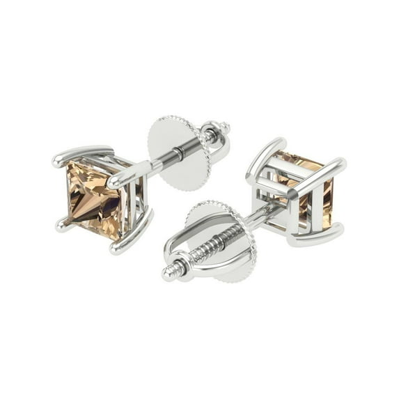 1.5 Ct Princess Cut Studs Yellow Moissanite 14K White Solid Solid Gold Everyday Dainty Earrings Screw Back