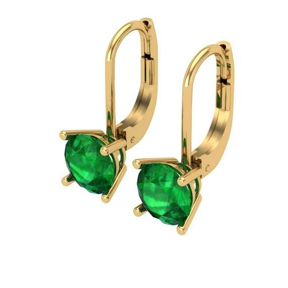 1.5 Ct Round Cut Drop Dangle Green Emerald 18K Yellow Solid Solid Gold Everyday Dainty Earrings Lever Back