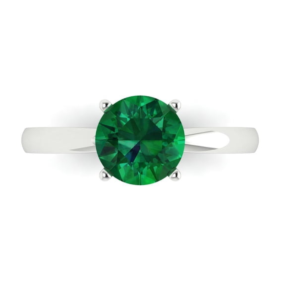 Solitaire Engagement Ring for Women - 1.5ct Simulated Emerald in 14K White Gold Promise Ring