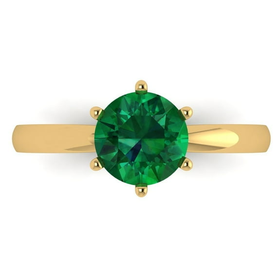 Solitaire Engagement Ring for Women - 1.5ct Simulated Emerald in 14K Yellow Gold Promise Ring