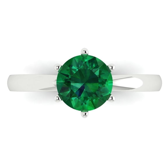 Solitaire Engagement Ring for Women - 1.5ct Simulated Emerald in 14K White Gold Promise Ring