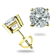 JEWELS PRIME 1.5 Ct Round Cut Moissanite FL/D Stud Earrings 14K Yellow Gold 6mm Screw Back New
