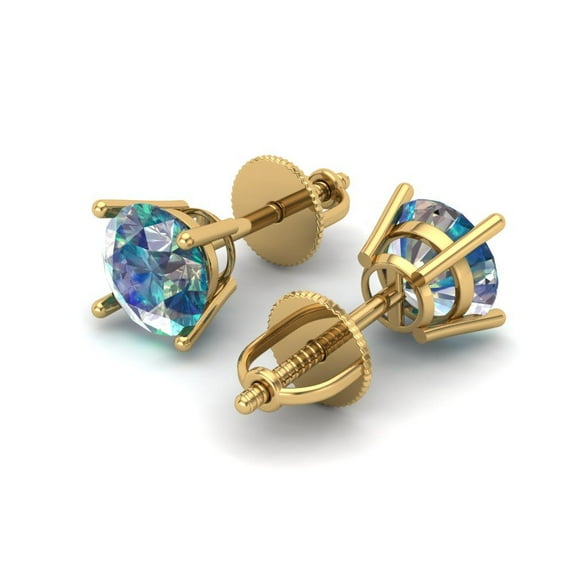 1.5 Ct Round Cut Studs Blue Moissanite 14K Yellow Solid Solid Gold Everyday Dainty Earrings Screw Back