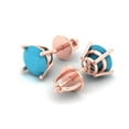 thumbnail image 1 of 1.5 Ct Round Cut Studs Blue Turquoise 18K Rose Solid Solid Gold Everyday Dainty Earrings Screw Back, 1 of 7