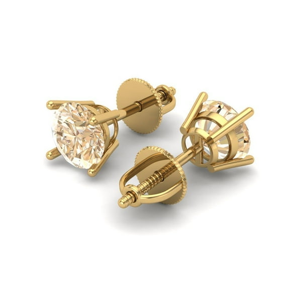 1.5 Ct Round Cut Studs Natural Morganite 18K Yellow Solid Solid Gold Everyday Dainty Earrings Screw Back
