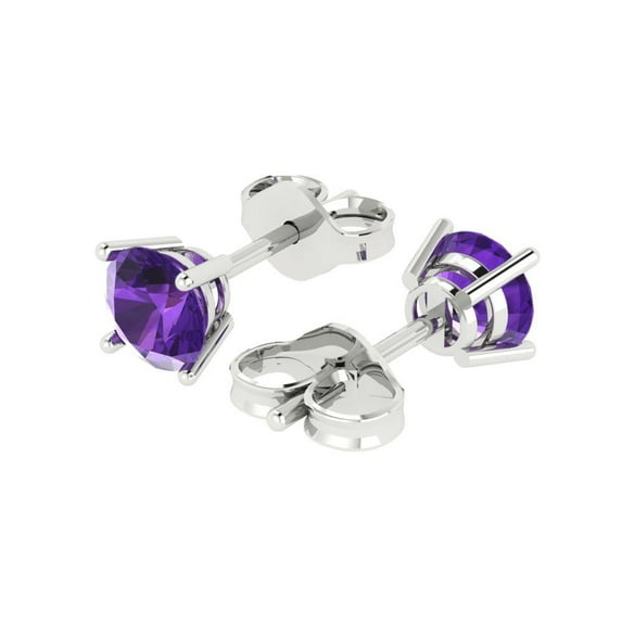 1.5 Ct Round Cut Studs Purple Natural Amethyst 18K White Solid Solid Gold Everyday Dainty Earrings Push Back