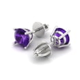 thumbnail image 1 of 1.5 Ct Round Cut Studs Purple Natural Amethyst 18K White Solid Solid Gold Everyday Dainty Earrings Screw Back, 1 of 7