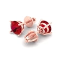 thumbnail image 1 of 1.5 Ct Round Cut Studs Red Ruby 14K Rose Solid Solid Gold Everyday Dainty Earrings Screw Back, 1 of 7