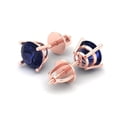 thumbnail image 1 of 1.5 Ct Round Cut Studs Blue Sapphire 18K Rose Solid Solid Gold Everyday Dainty Earrings Screw Back, 1 of 7